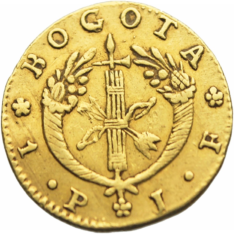 1826 JF Gold 1 Peso Colombia Republic Coin Mint Bogota