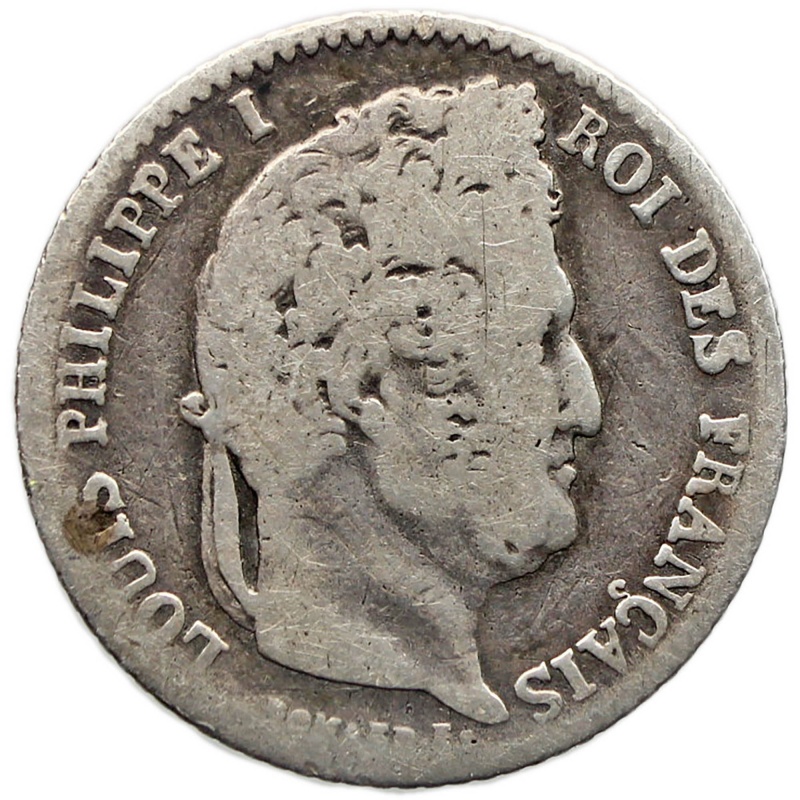 1833 W 1/4 Franc France Coin Louis-Philippe I Silver Lille Mint