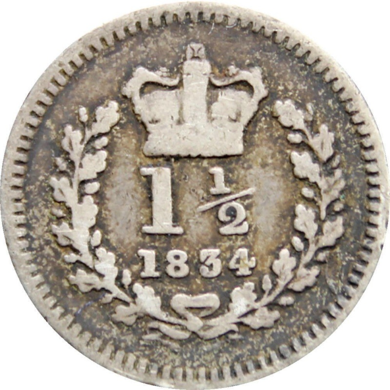 1834 One and Half Pence William IV Great Britain Silver British Coin Struck for Colonial use