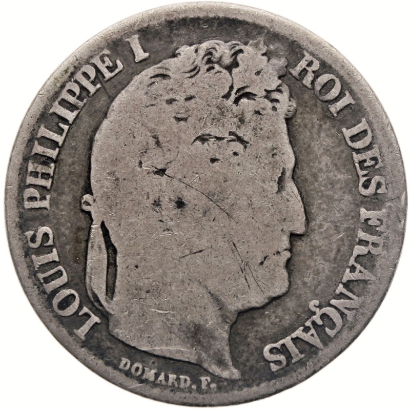 1841 B 1 Franc France Coin Louis-Philippe I Silver Rouen Mint