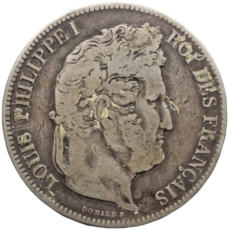 1841 W 5 Francs France Coin Louis-Philippe I Silver Lille Mint