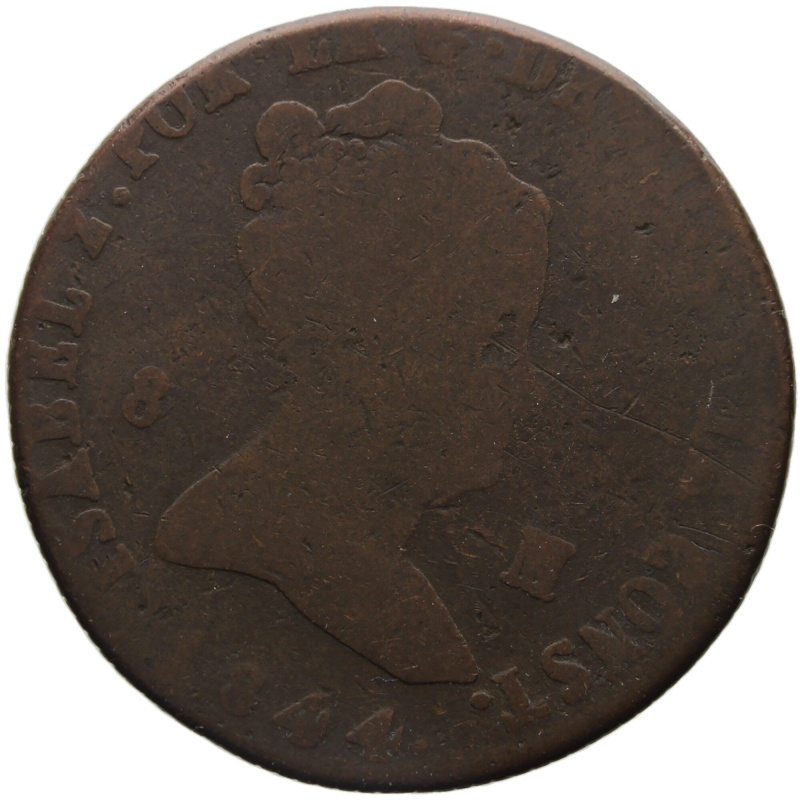 1844 JA 8 Maravedis Isabel II Spain Coin Jubia Mint Constitutional