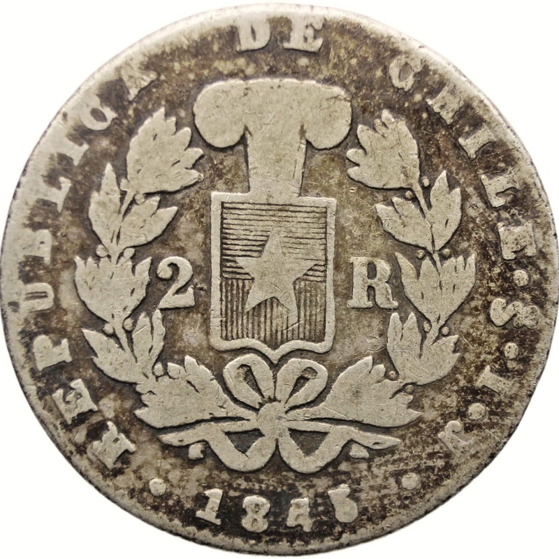 1845 2 Reales Chile Coin Silver