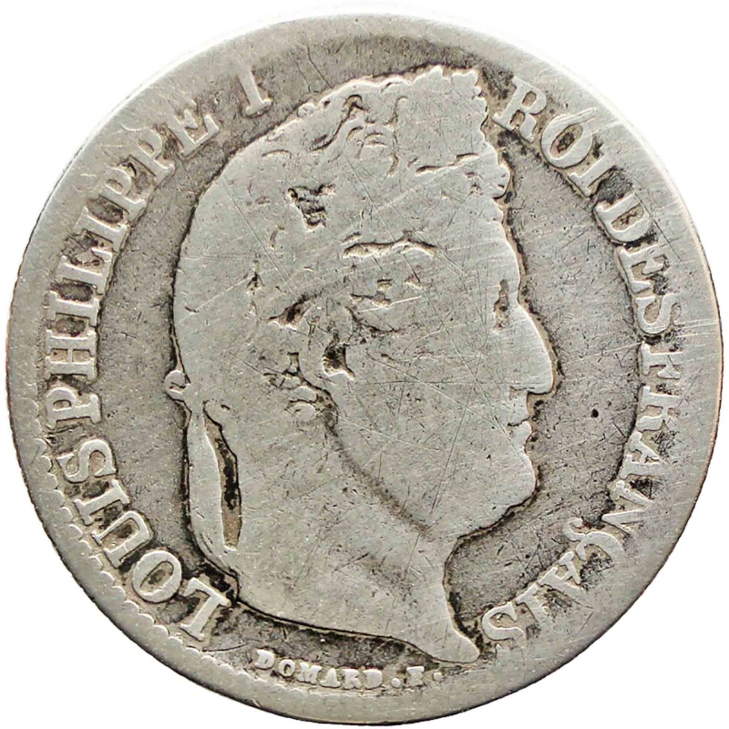 1847 50 Centimes France Louis-Philippe I Cleaned Silver Coin Paris Mint