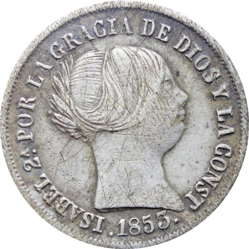 1853 2 Reales Isabel II Spain Silver Coin