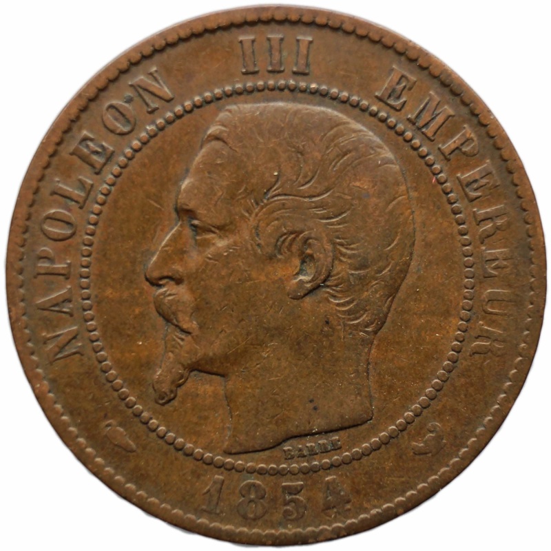 1854 W 10 Centimes France Napoleon III Coin Lille Mint