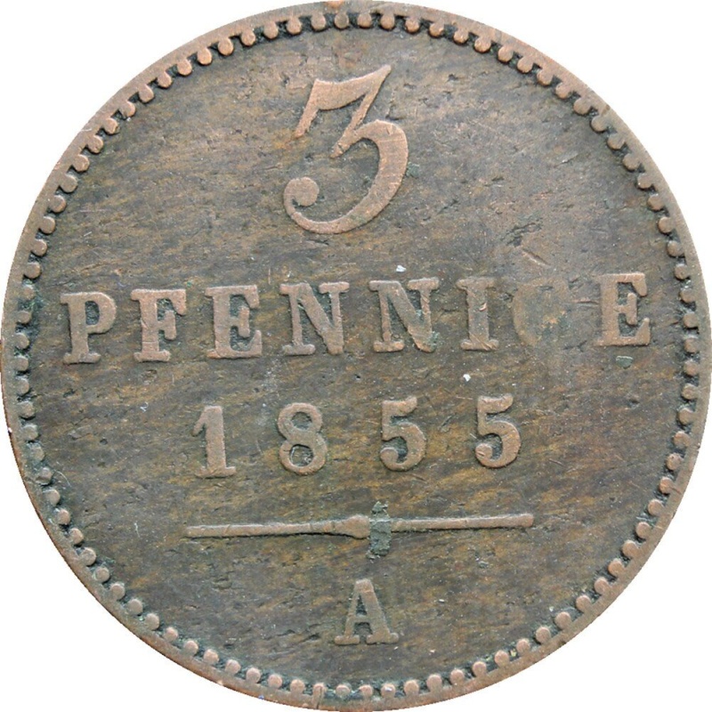 1855 3 Pfennige German states Waldeck-Pyrmont George Victor Coin Hannover Mint Germany
