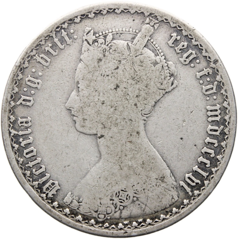 1856 Florin Gothic Victoria Coin UK Two Shillings Silver