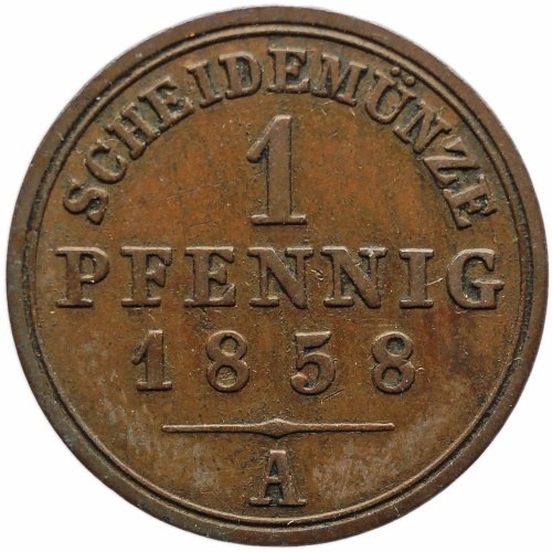 1858 A 1 Pfennig Principality of Schaumburg-Lippe German Coin Georg Wilhelm