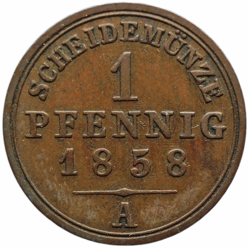 1858 A 1 Pfennig Principality of Schaumburg-Lippe German Coin Georg Wilhelm