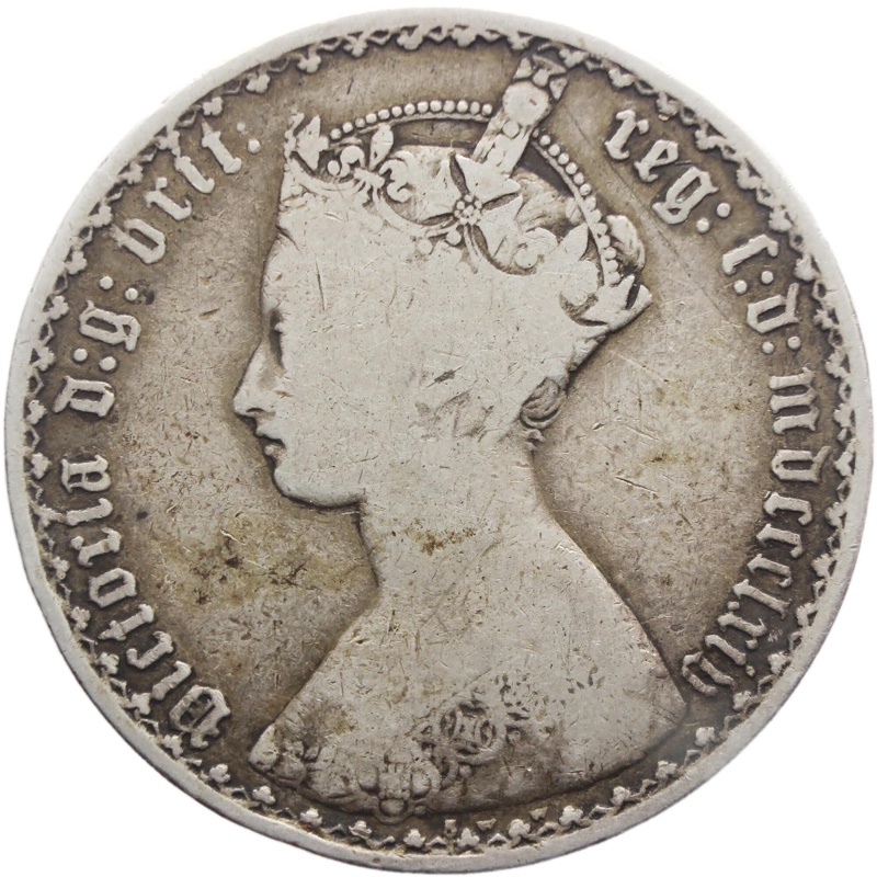 1864 Great Britain Queen Victoria Two Shillings Florin Silver Coin ('Gothic' type)