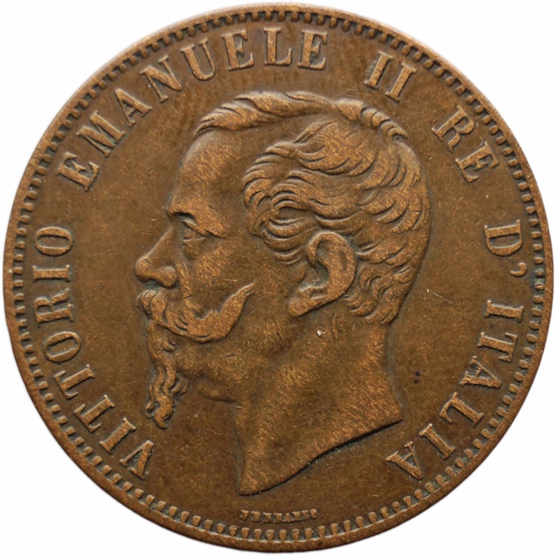 1866 H 10 Centesimi Italy Coin Vittorio Emanuele II Heaton's Mint