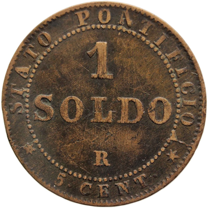 1867 One Soldo, 5 Centesimi Italy Papal States Pius IX Coin