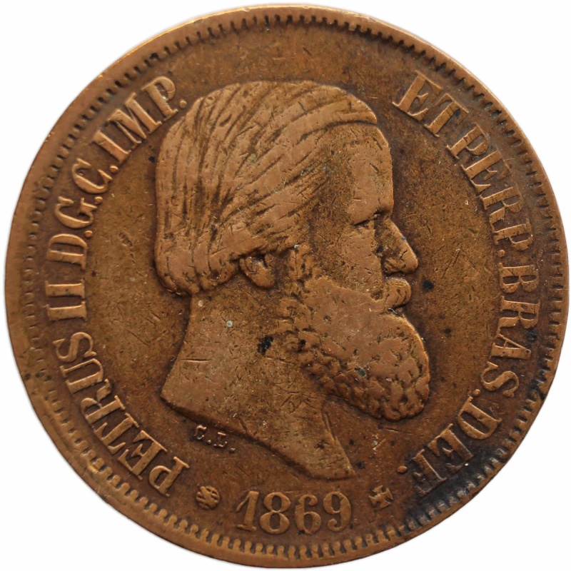1869 20 Reis Brazil Coin Pedro II
