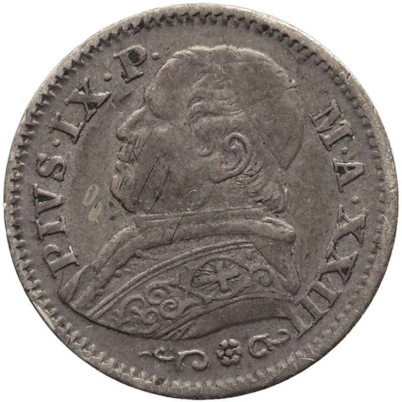 1869 R 10 Soldi Papal Pius IX Italy States Silver Coin XXIII