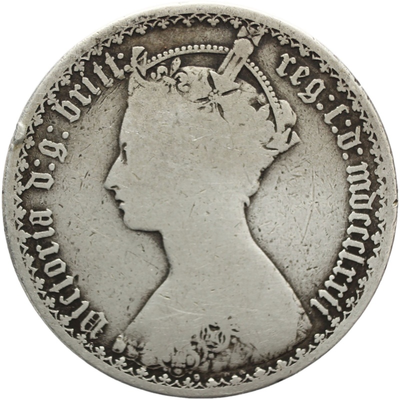 1872 Great Britain Queen Victoria Two Shillings Florin Silver Coin ('Gothic' type)
