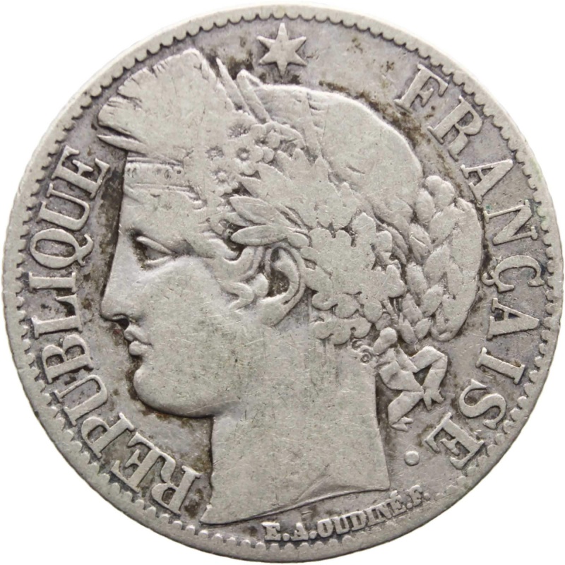 1872 One Franc France Coin Silver