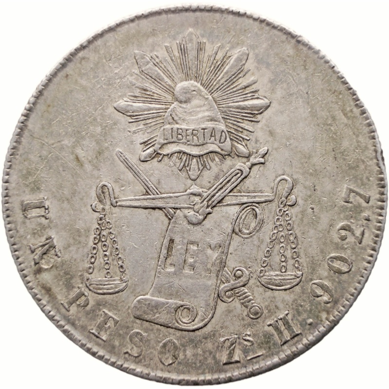 1872 Zs H One Peso Mexico Coin Silver Mint Zacatecas City