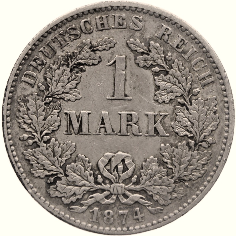 1874 F One Mark Germany Wilhelm I Coin Silver Stuttgart Mint