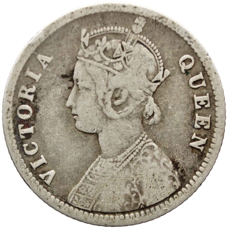 1874 Quarter Rupee Coin British India Victoria silver Coin Calcutta Mint