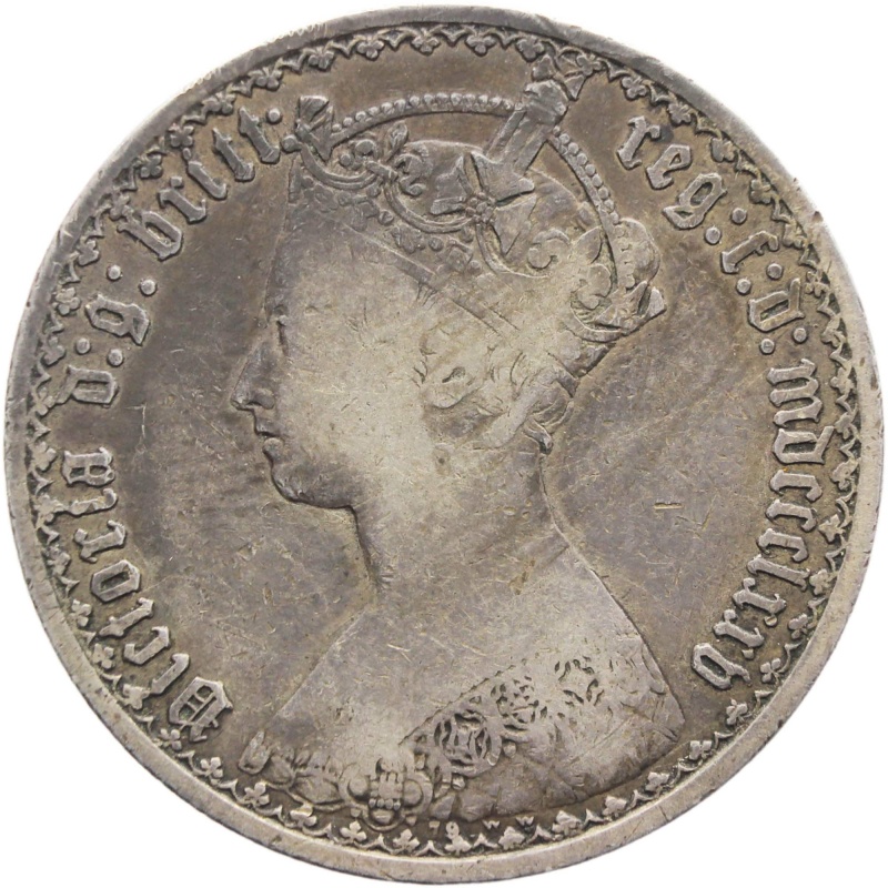 1875 Florin Gothic Queen Victoria Coin Great Britain Two Shillings Silver Die Number 79