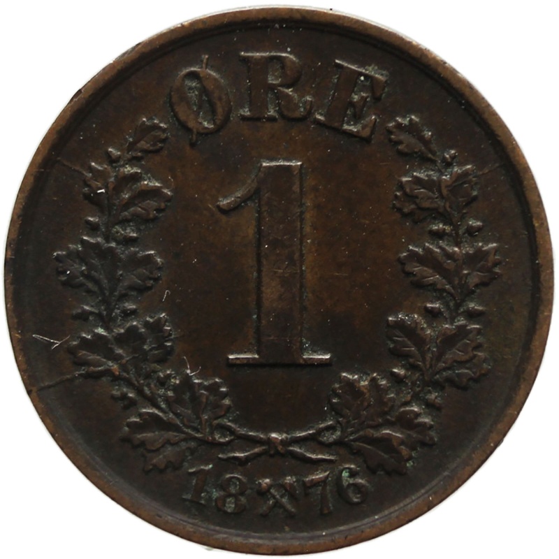 1876 1 Øre Norway Coin Oscar II