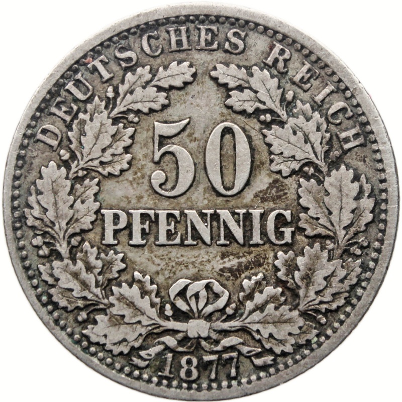 1877 H 50 Pfenning Germany Wilhelm I Coin Silver Darmstadt Mint