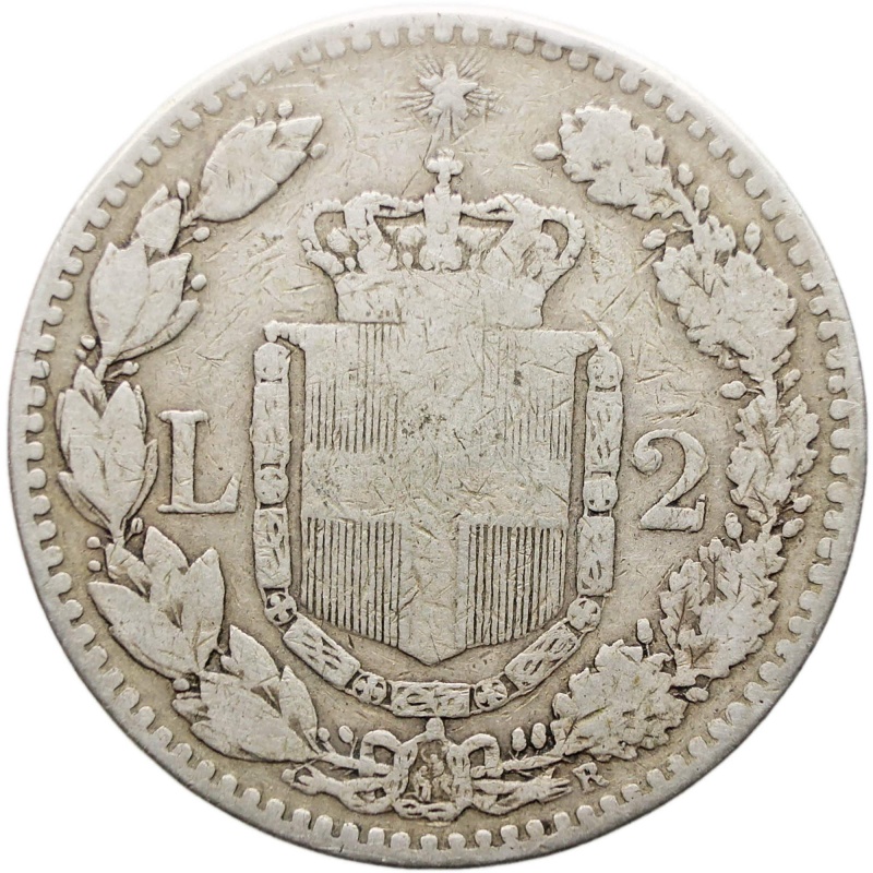 1881 R 2 Lire Italy Coin Umberto I Silver