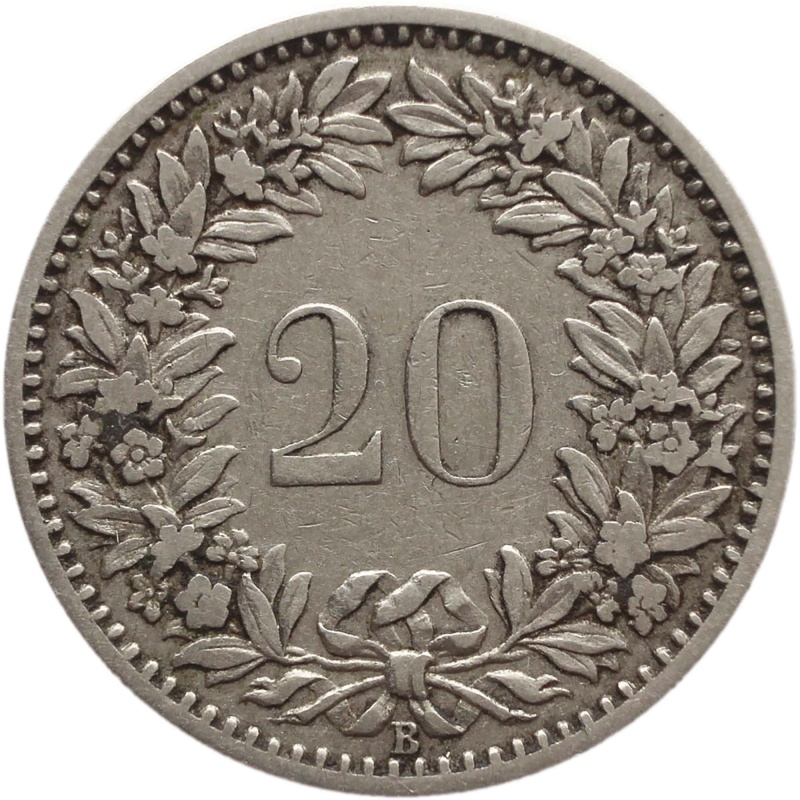 1884 20 Rappen Switzerland Coin