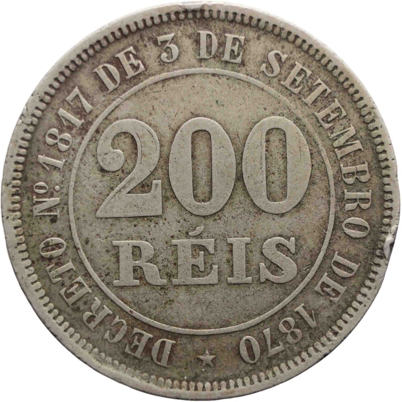 1884 Brazil 200 Reis Coin Pedro II