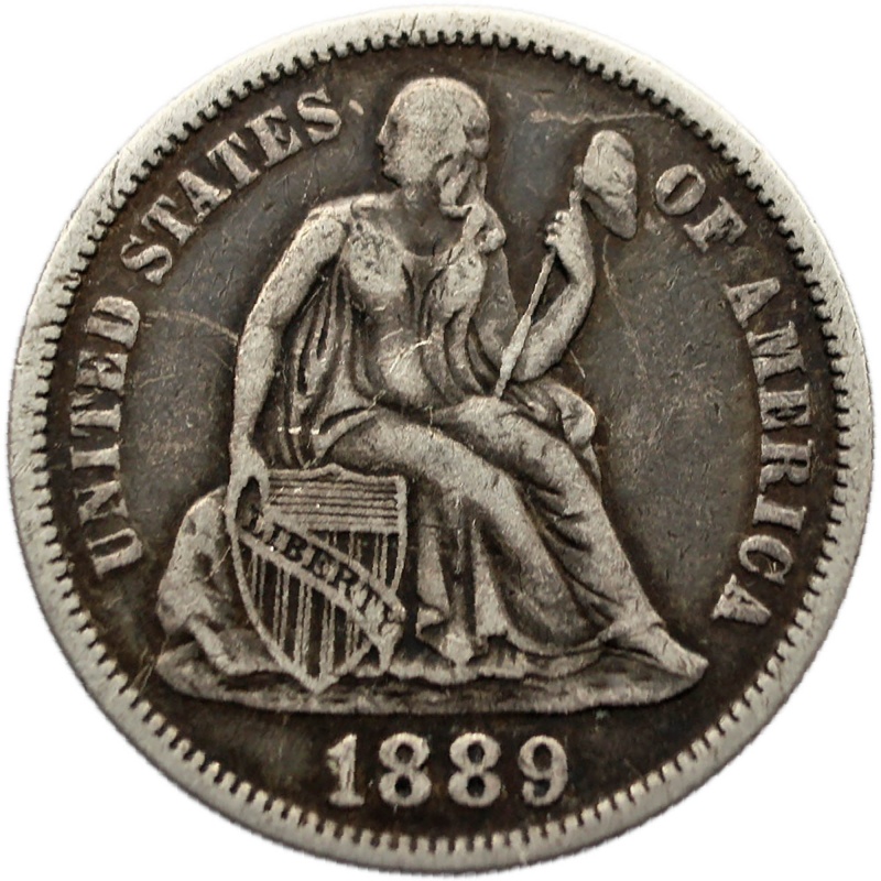 1889 One Dime United States Silver Coin Seated Liberty