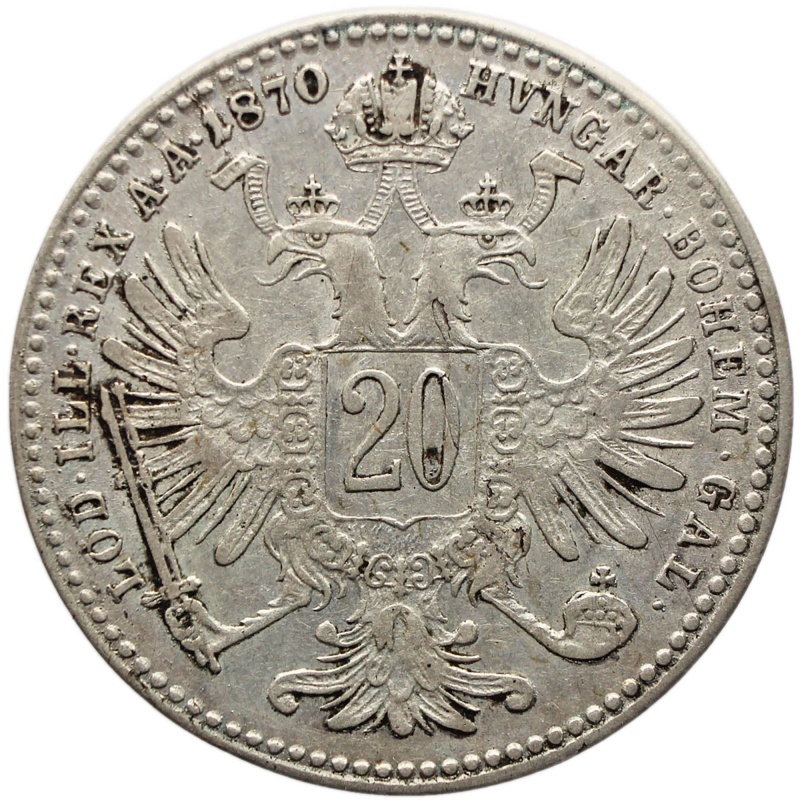 1890 20 Kreuzer Austria Coin Habsburg Franz Joseph I Silver