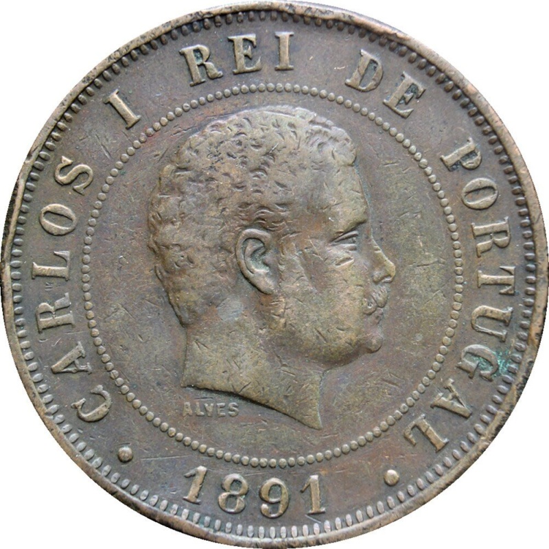 1891 20 Reis Coin Carlos I Portugal