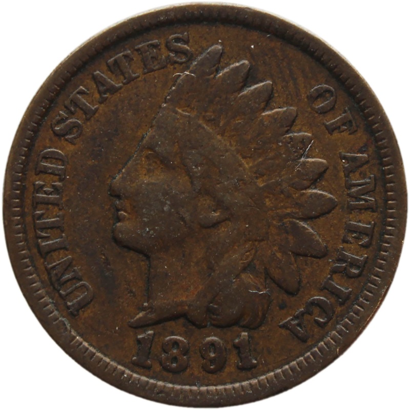 1891 One Cent United States Indian Head Coin