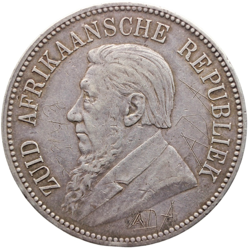 1892 5 Shilling South Africa Crown Silver Coin Paul Kruger Single Shaft