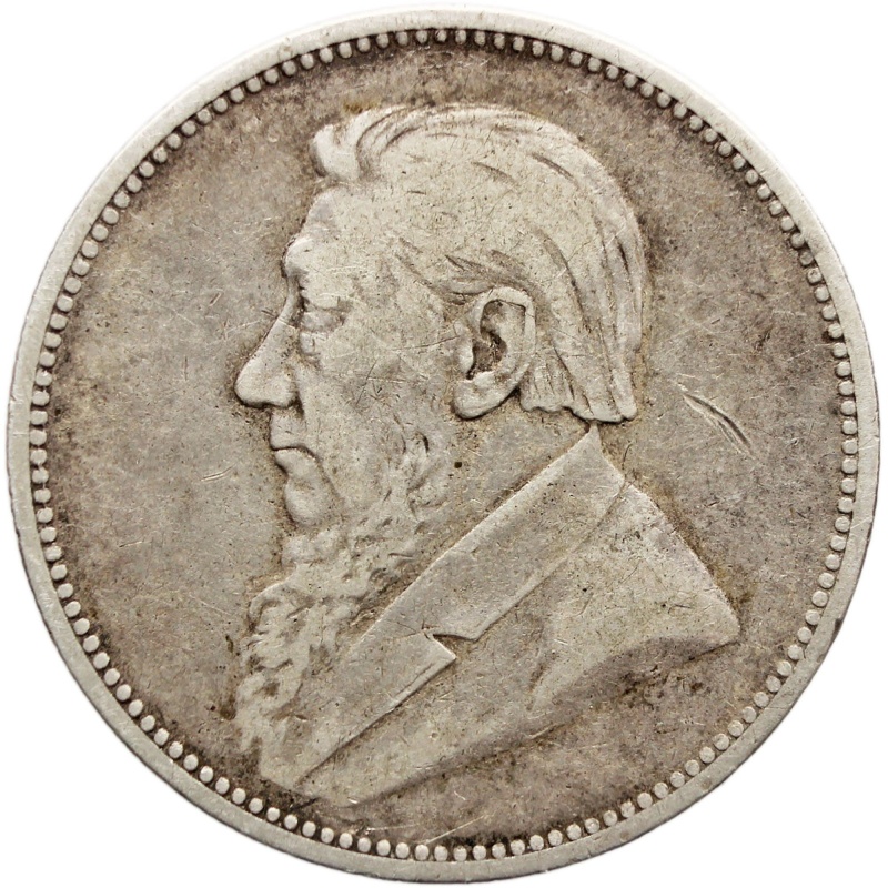 1893 Two Shilling South Africa ZAR Paul Kruger Silver Coin