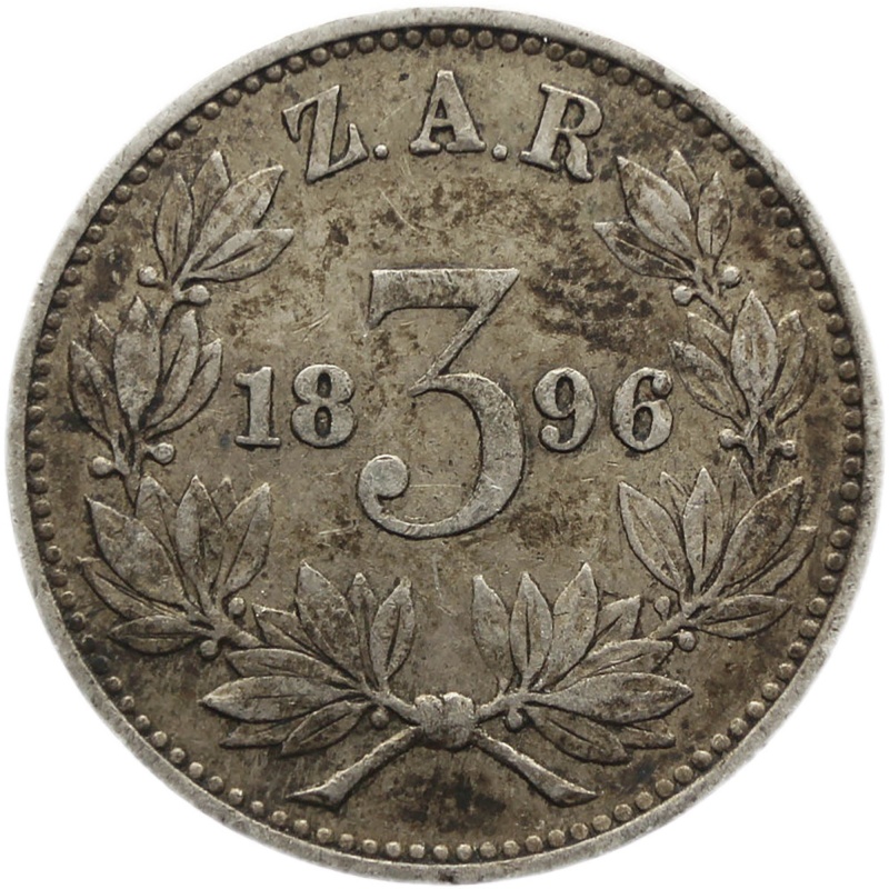 1896 3 Pence South Africa Coin Paul Kruger Silver ZAR