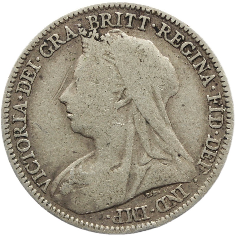 1896 6 Pence Coin Victoria Queen Great Britain Silver British