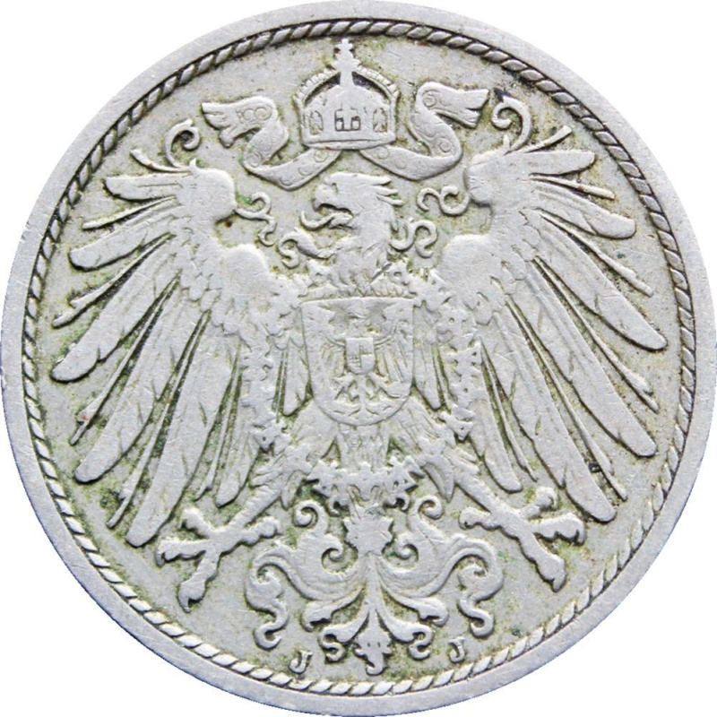 1896 J Germany 10 Pfennig Wilhelm II Coin Type 2, Small Shield