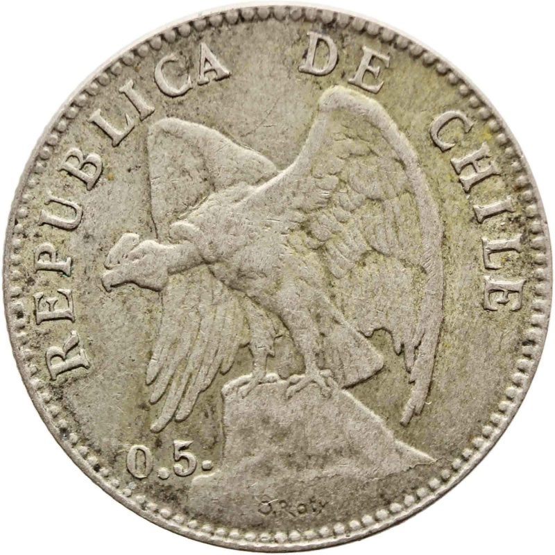 1899 Chile 20 Centavos Silver Coin