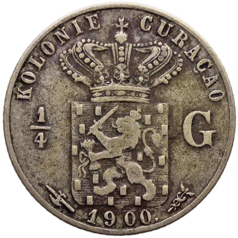 1900 Quarter Gulden Coin Curaçao Netherlands Antilles Wilhelmina Silver
