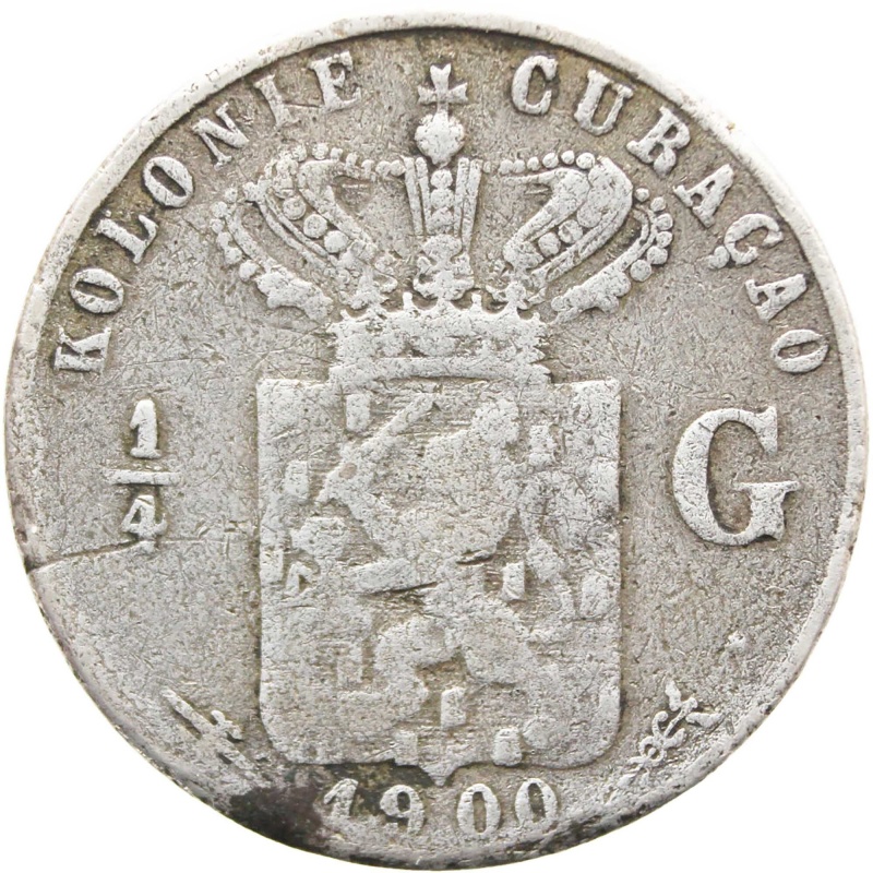 1900 Quarter Gulden Curaçao Netherlands Antilles Wilhelmina Silver Coin