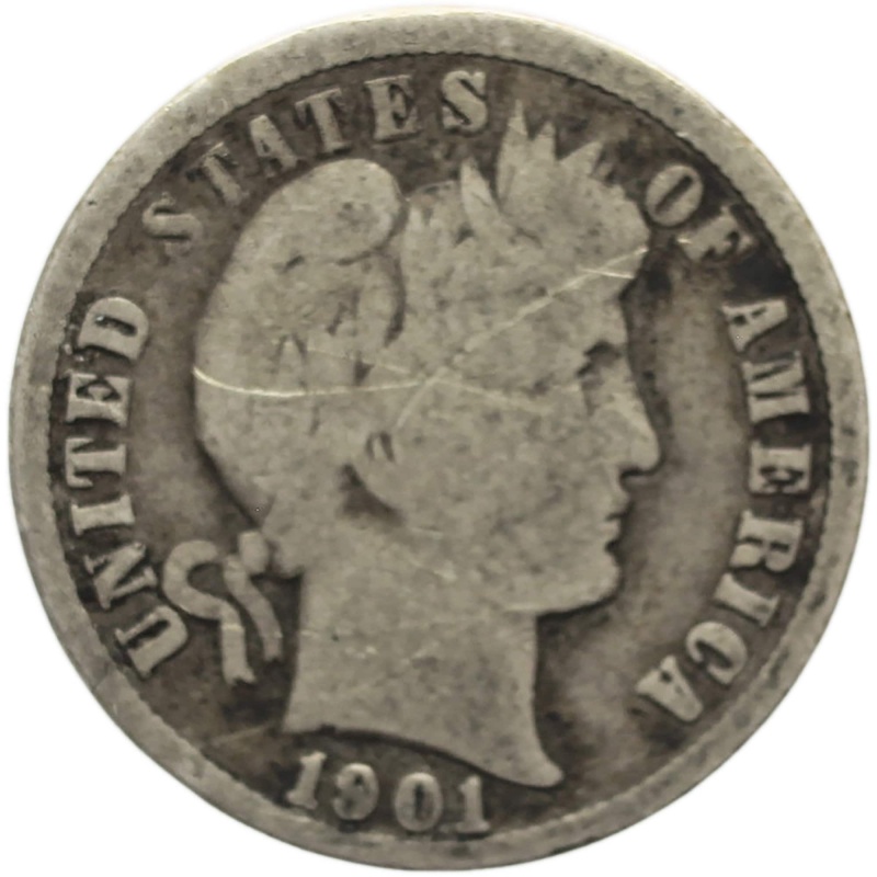 1901 One Dime United States Barber Coin Silver