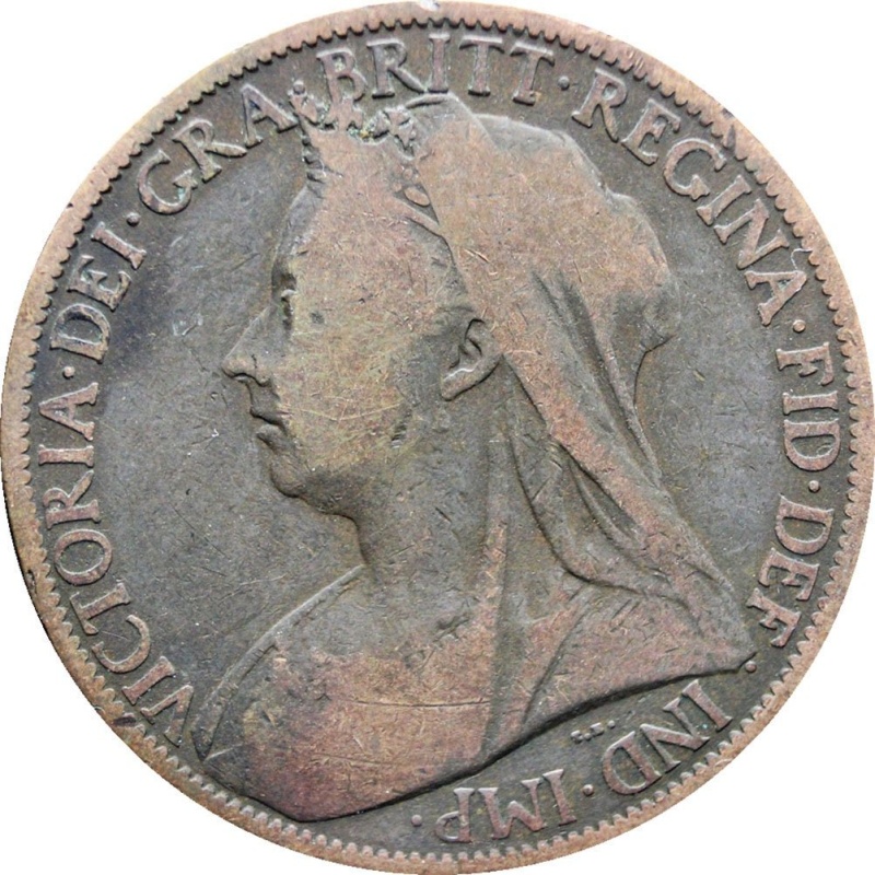 1901 One Penny Queen Victoria Great Britain Bronze Coin