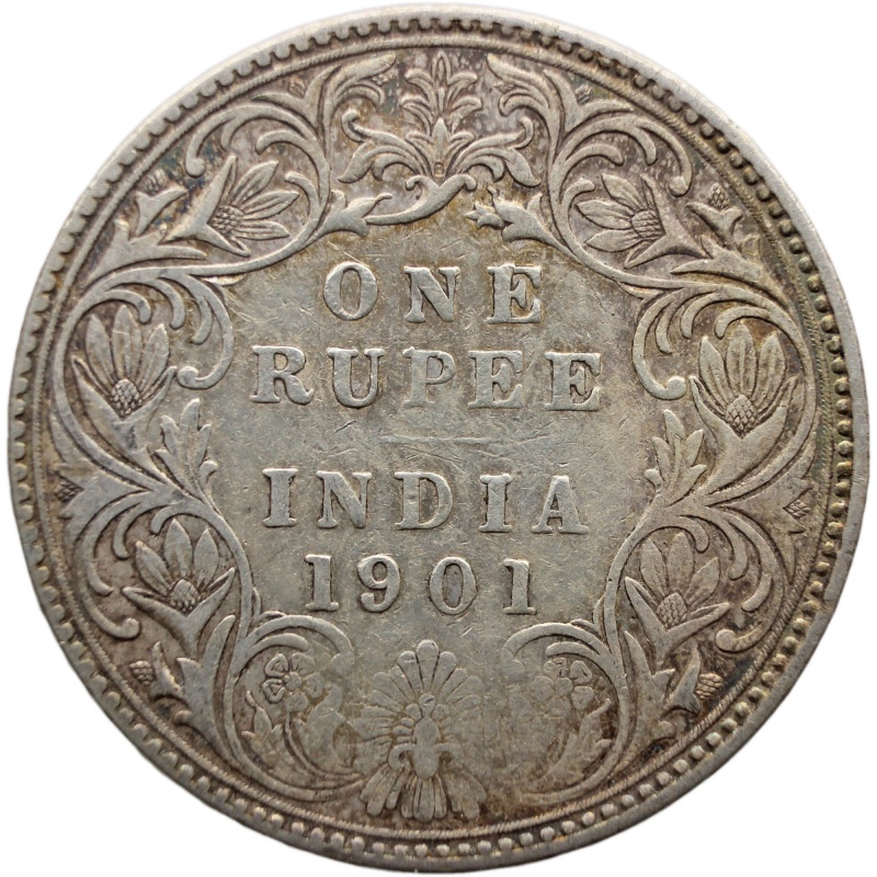 1901 One Rupee British India Coin Victoria Silver (Type C Bust, Type I Reverse)