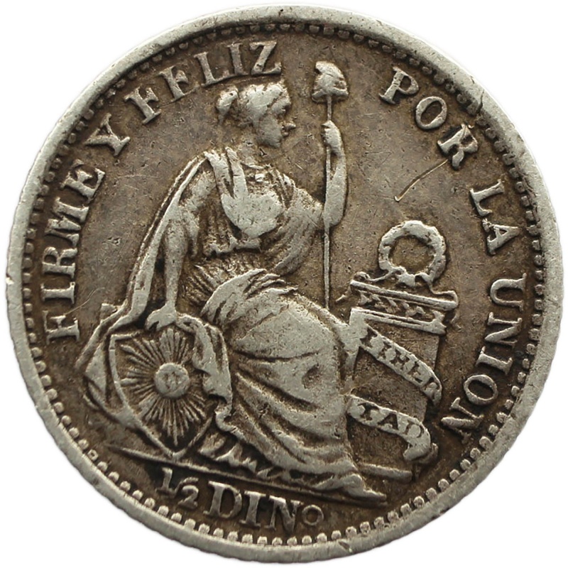 1903 JF Half Dinero Peru Coin Silver