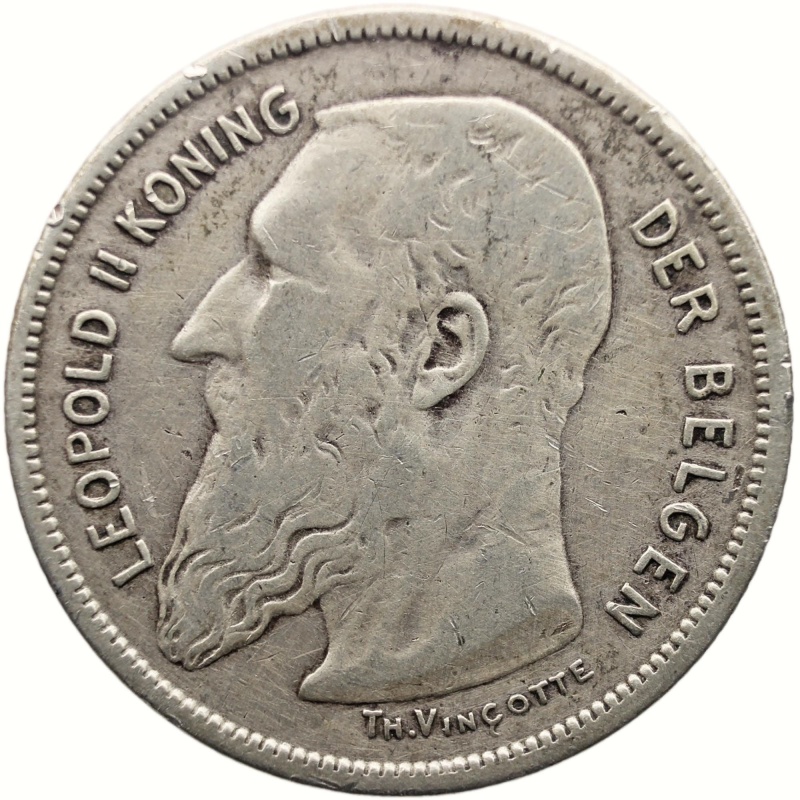 1904 2 Francs Belgium Coin Leopold II Silver Dutch text