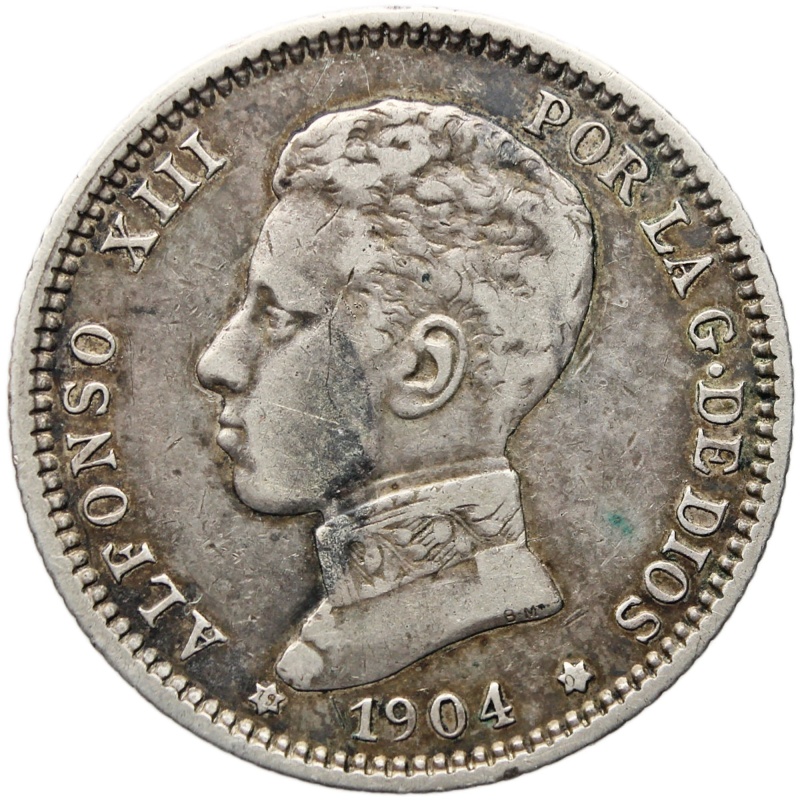 1904 One Peseta Spain Coin Silver Alfonso XIII