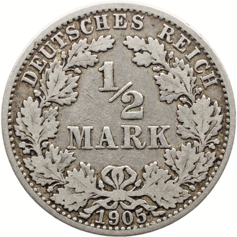 1905 A Half Mark Germany Coin Wilhelm II Silver Berlin Mint