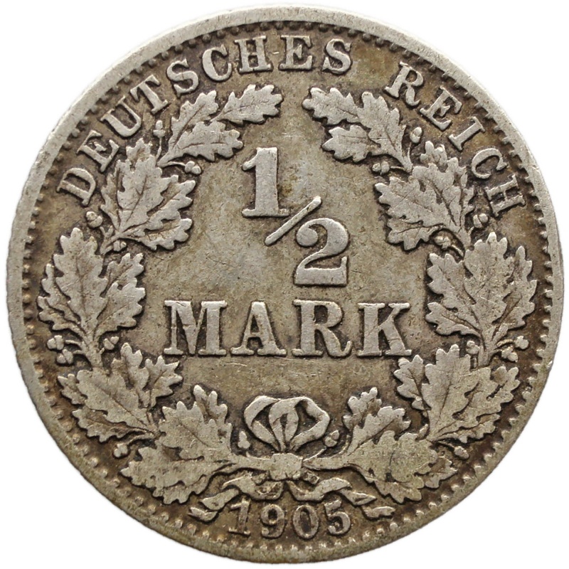 1905 D Germany Half Mark Wilhelm II Coin Silver Munich Mint